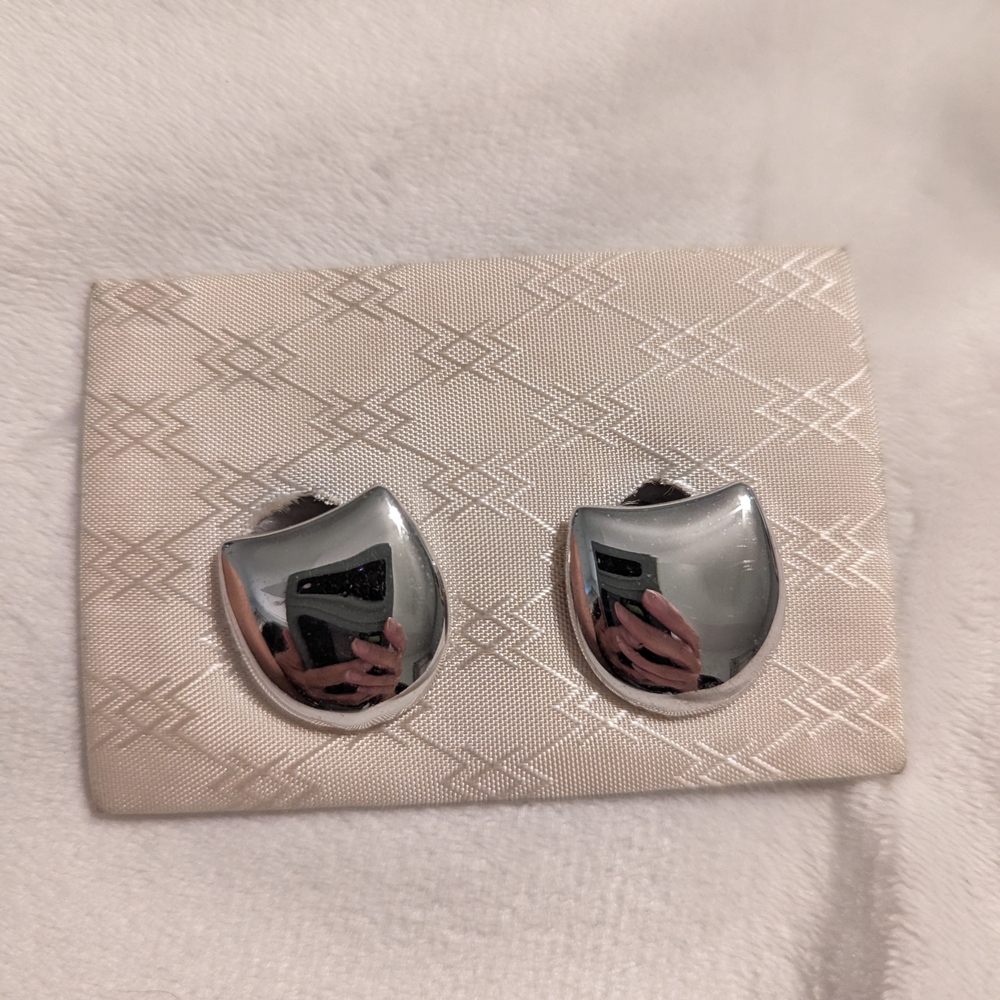 Signed Philipp Geier Cathead/MCM Modernist Silver Clip-On Earrings Rare Find.!!